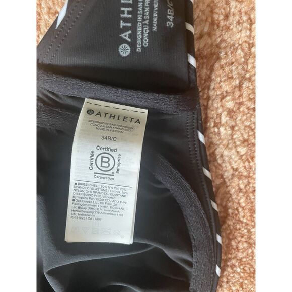 Athleta Black White Stripe High Neck Crossback Swim /Sport Top 34B/C - Picture 5 of 5